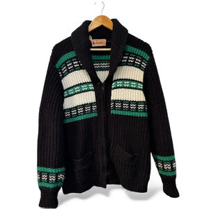 Eclectic Grandpa Chunky Knit Zip Cardigan Vintage Canadian Kurl King 60’s